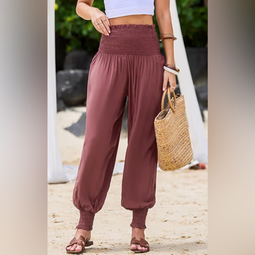 Cupshe Burgundy Smocked Elastic Waist Jogger Pants Size S